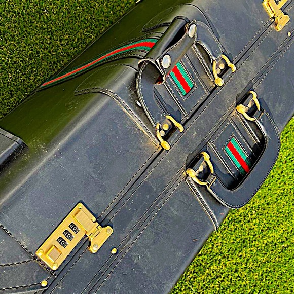 Authentic Vintage Gucci Rare AF Black Leather Web Giant Trunk w/ Wheels - Picture 4 of 8